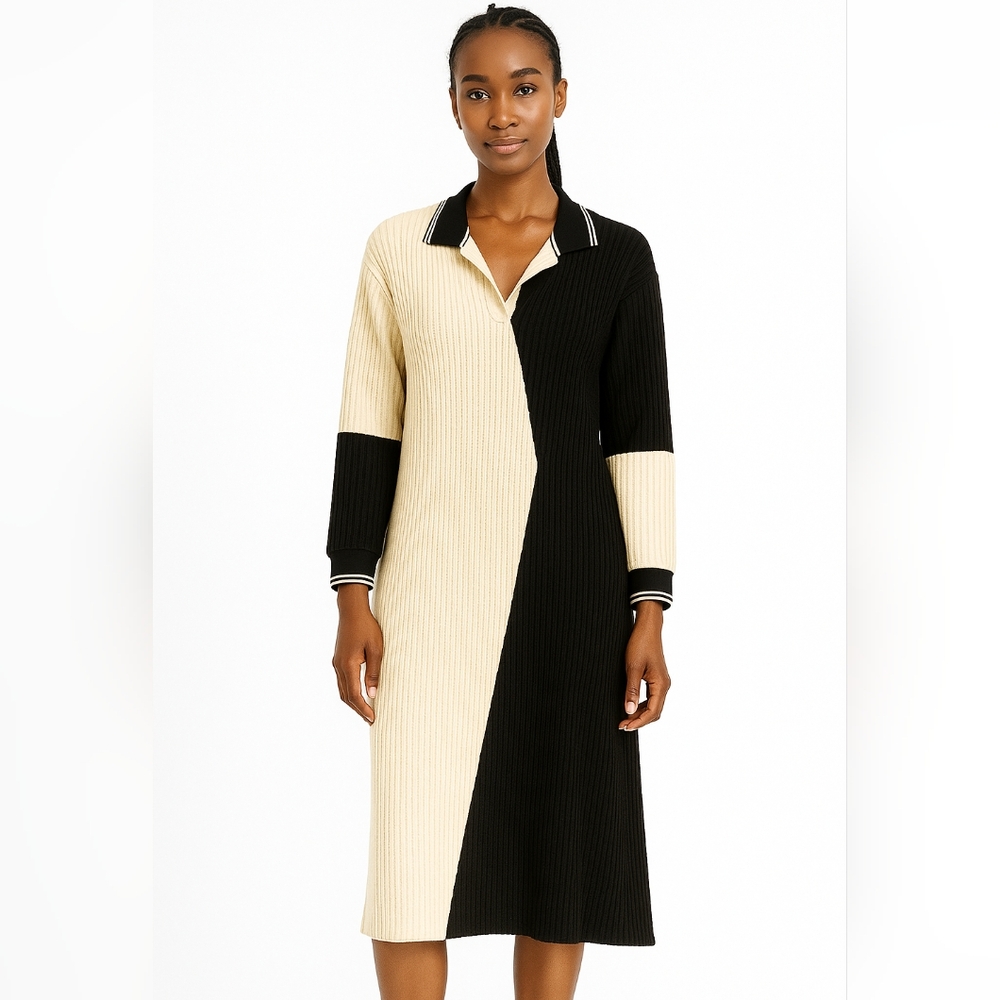 Polagram Women's Black and White Colorblock Sweater Longsleeve Dress Small
